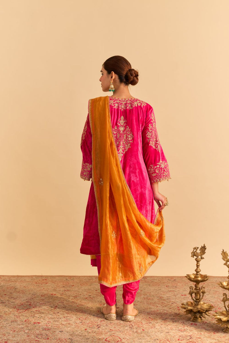 Eira - Hotpink A-line Kurta with Dhoti with Dupatta by SHEETAL BATRA for women Worldwide