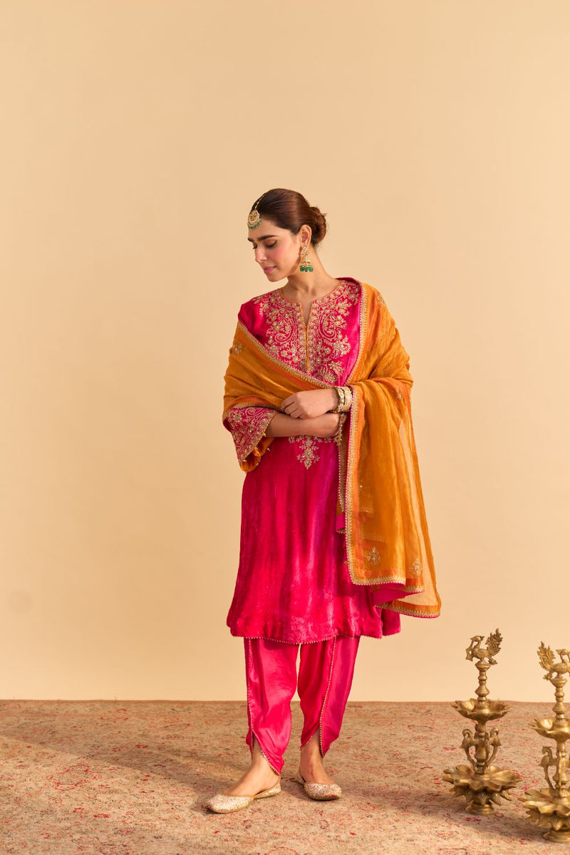 Eira - Hotpink A-line Kurta with Dhoti with Dupatta by SHEETAL BATRA for women Worldwide