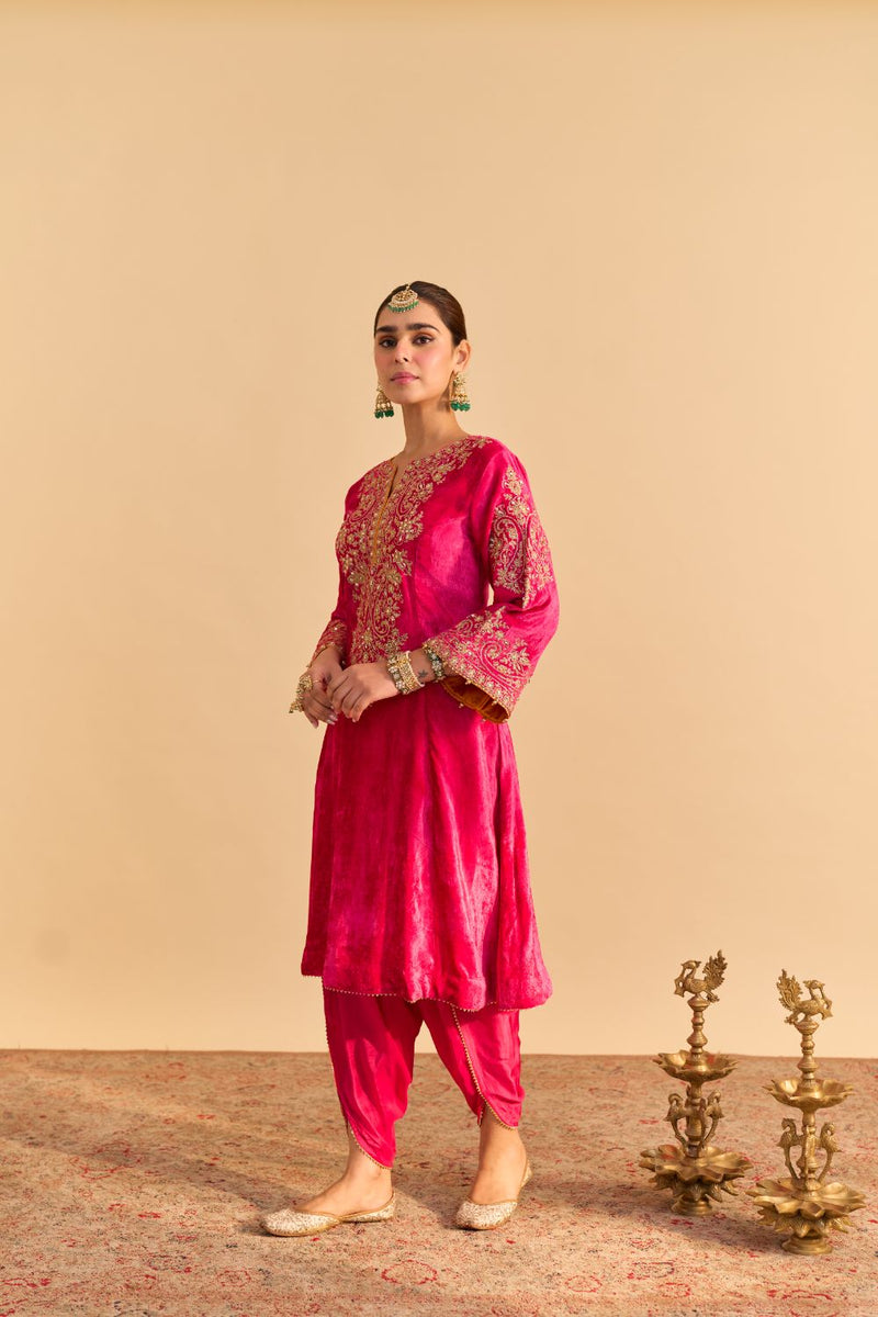 Eira - Hotpink A-line Kurta with Dhoti with Dupatta by SHEETAL BATRA for women Worldwide