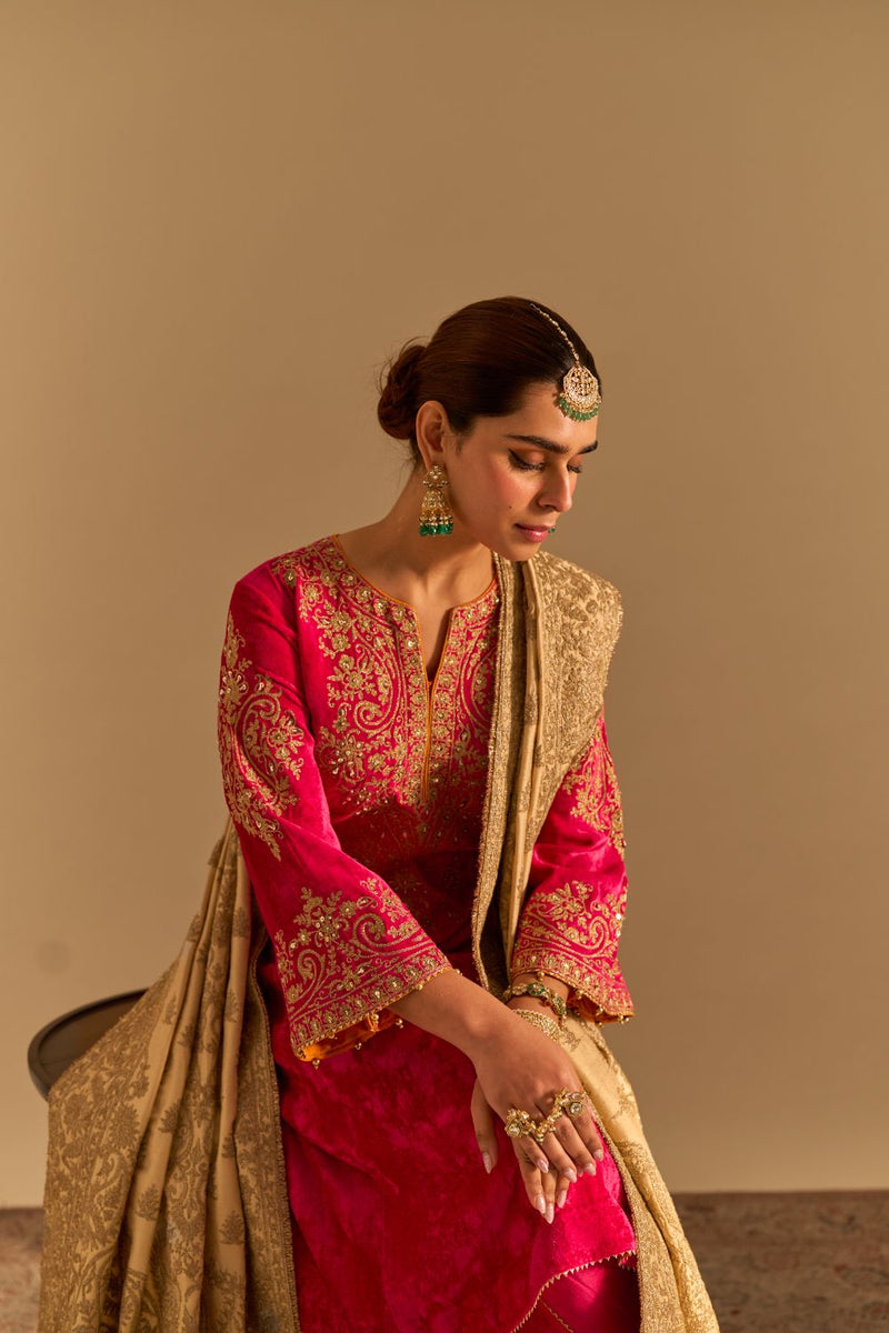 Eira - Hotpink A-line Kurta with Dhoti with Dupatta by SHEETAL BATRA for women Worldwide