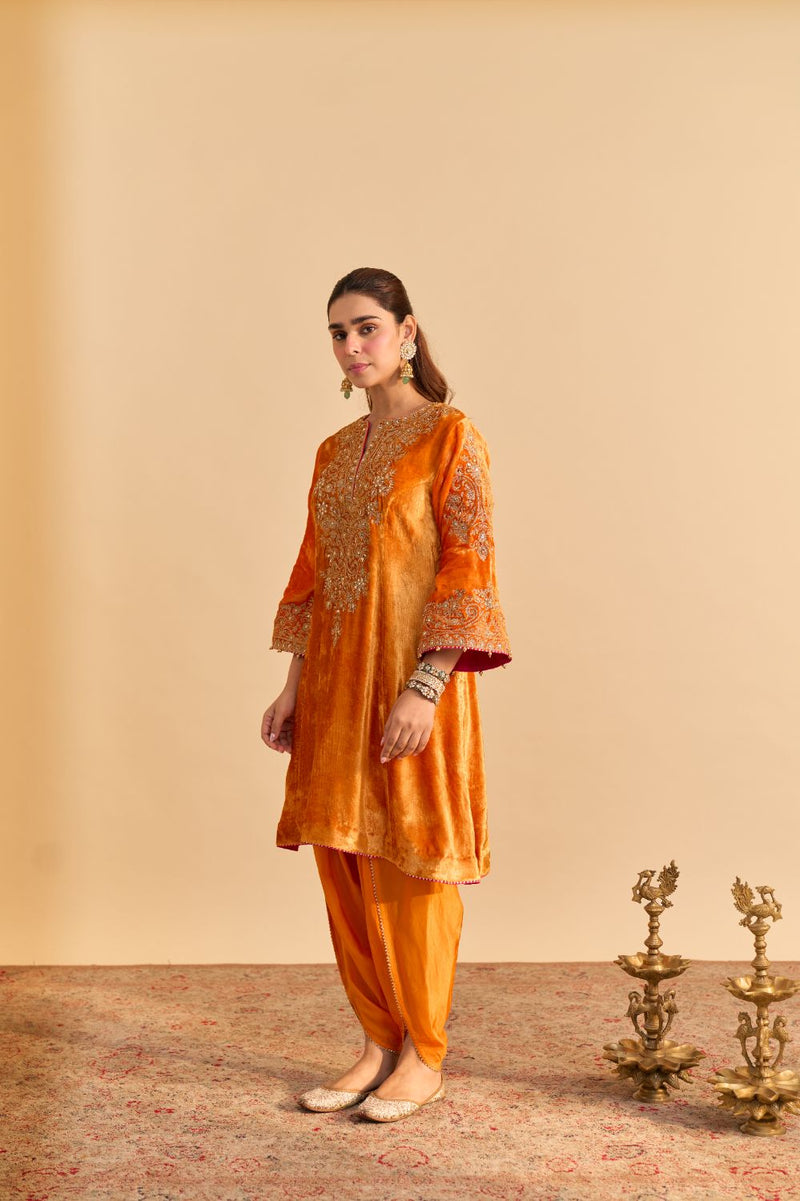 Eira - Orange A-line Kurta with Dhoti with Dupatta by SHEETAL BATRA for women Worldwide