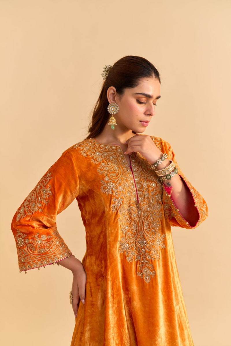 Eira - Orange A-line Kurta with Dhoti with Dupatta by SHEETAL BATRA for women Worldwide