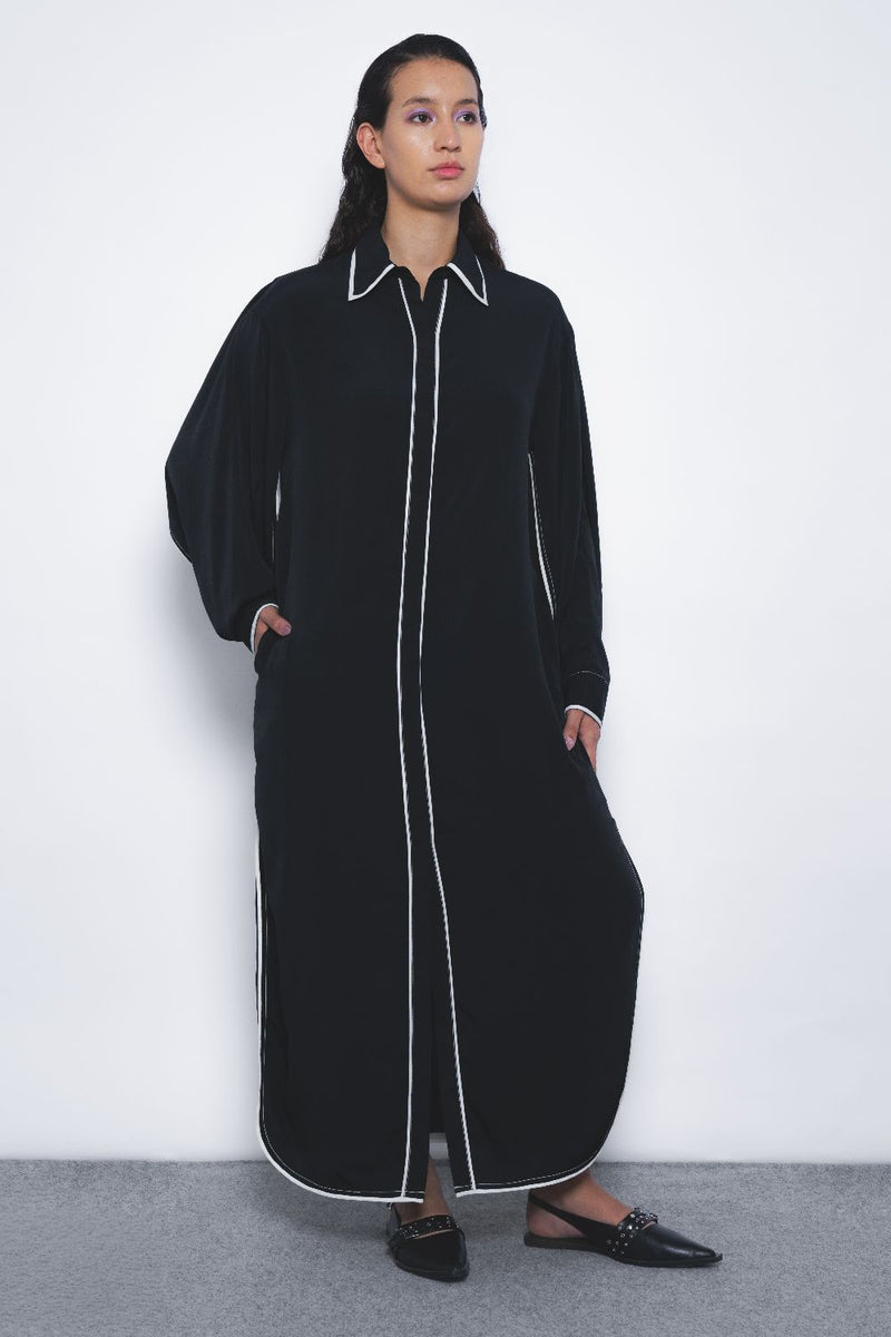 Elian Crepe Shirt Dress - Black and White mul by Leh Studios in multi color for women Worldwide
