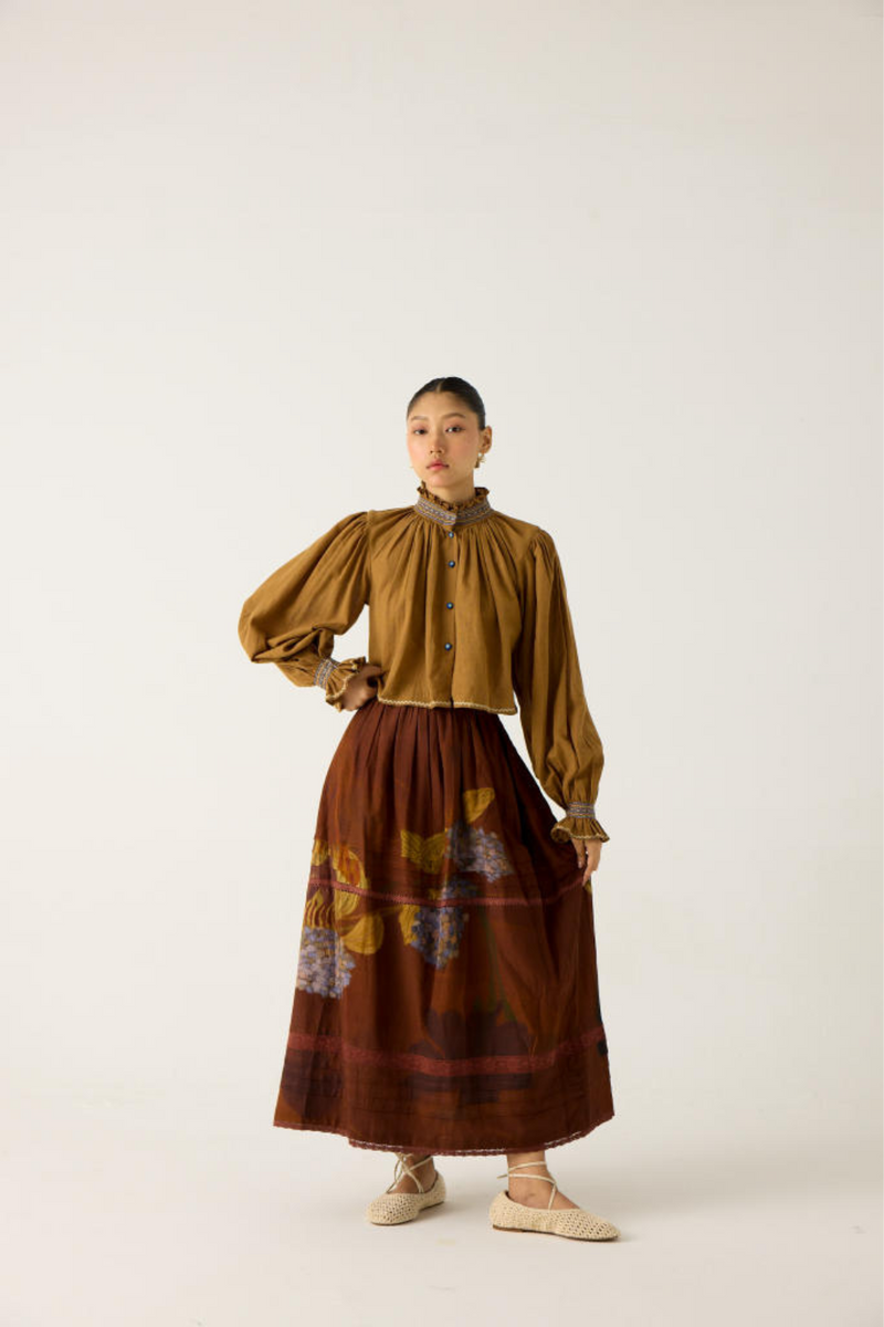 ELSA SET-KHAKI + FOLIAGE(ELSA TOP+EMILY SKIRT) cotton by CORD in multi for women Worldwide