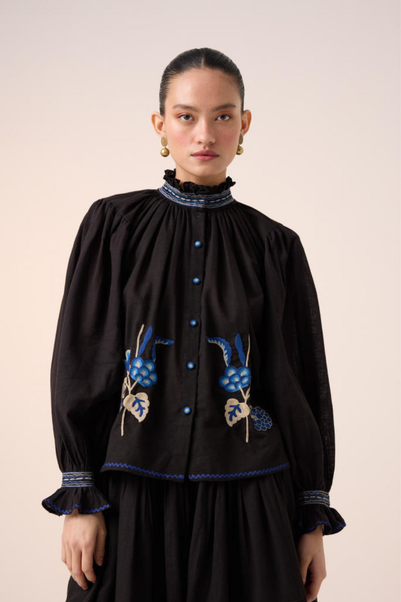 ELSA TOP -BLACK EMBROIDERY cotton by CORD in multi for women Worldwide