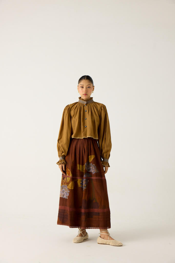 ELSA SET-KHAKI + FOLIAGE(ELSA TOP+EMILY SKIRT) cotton by CORD in multi for women Worldwide