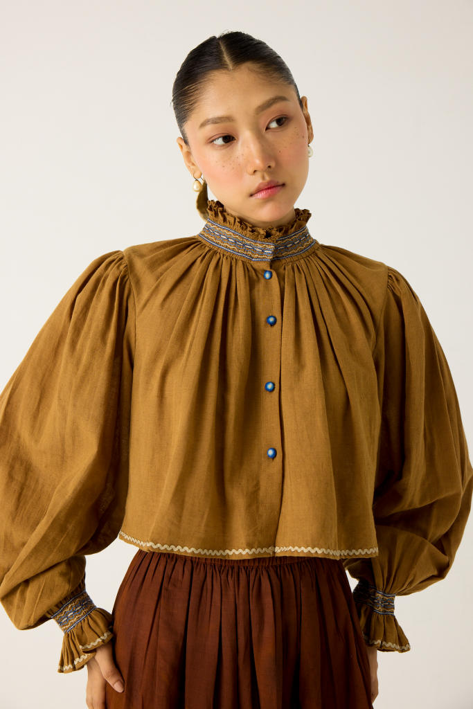 ELSA SET-KHAKI + FOLIAGE(ELSA TOP+EMILY SKIRT) cotton by CORD in multi for women Worldwide