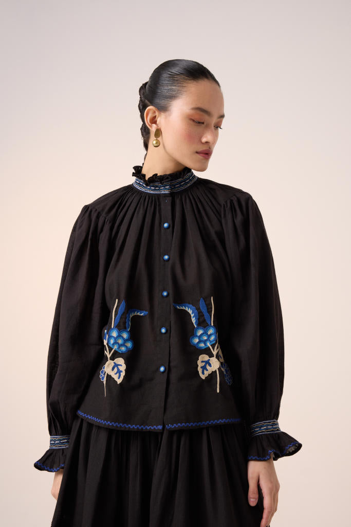 ELSA TOP -BLACK EMBROIDERY cotton by CORD in multi for women Worldwide