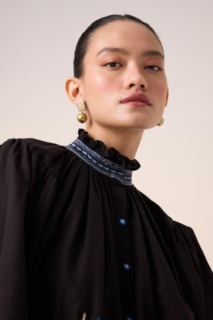 ELSA TOP -BLACK EMBROIDERY cotton by CORD in multi for women Worldwide