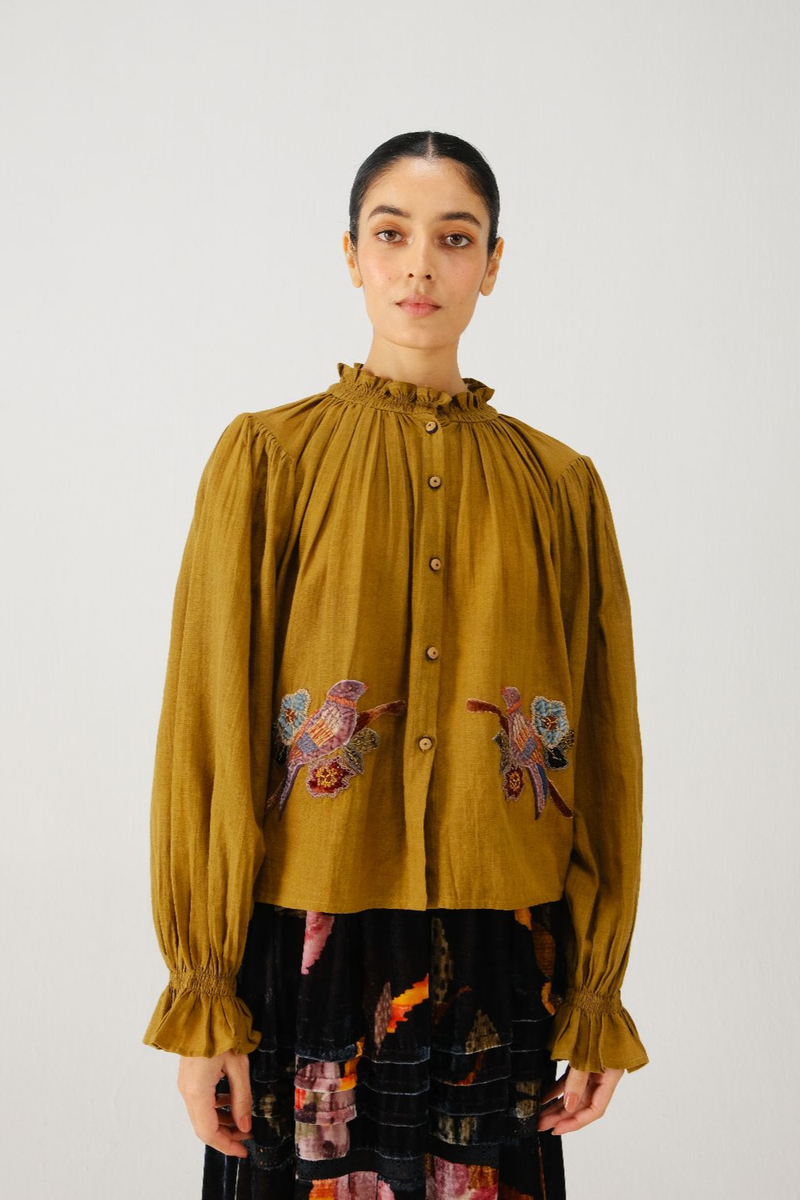 Elsa top-Olive parrot emb. cotton by CORD for women Worldwide