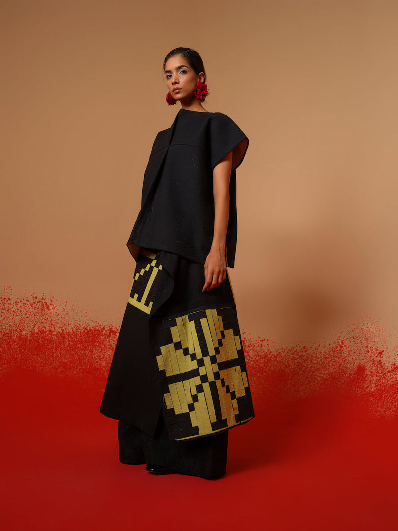 Ember Skirt-Black + Lime 100% cotton skirts by Stoique in black, lime for women Worldwide