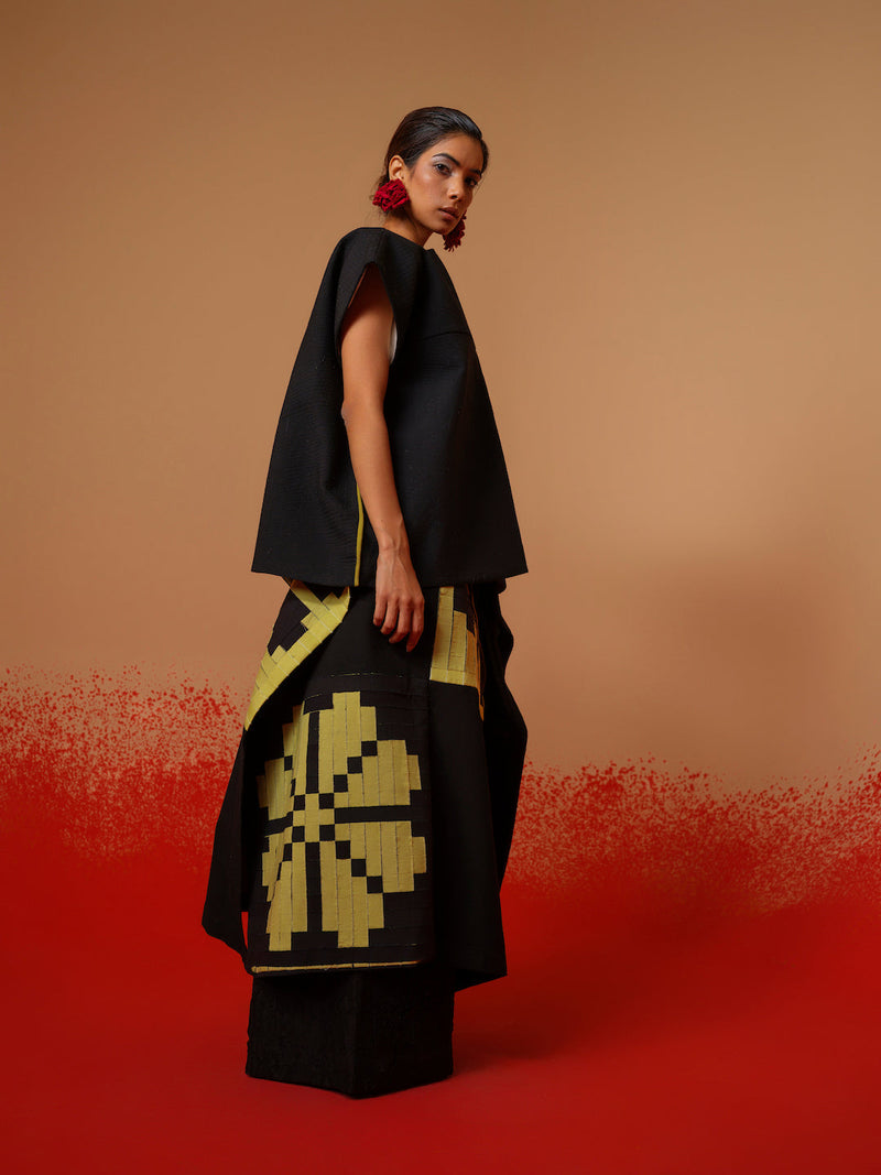 Ember Skirt-Black + Lime 100% cotton skirts by Stoique in black, lime for women Worldwide