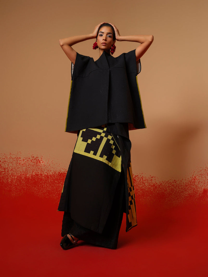 Ember Skirt-Black + Lime 100% cotton skirts by Stoique in black, lime for women Worldwide