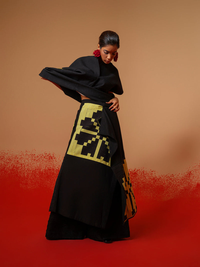 Ember Skirt-Black + Lime 100% cotton skirts by Stoique in black, lime for women Worldwide