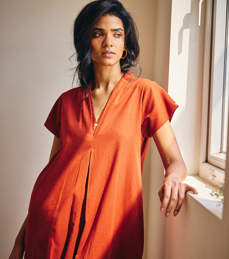 Ember Spirit Midi cotton by Khara Kapas in rust for women Worldwide