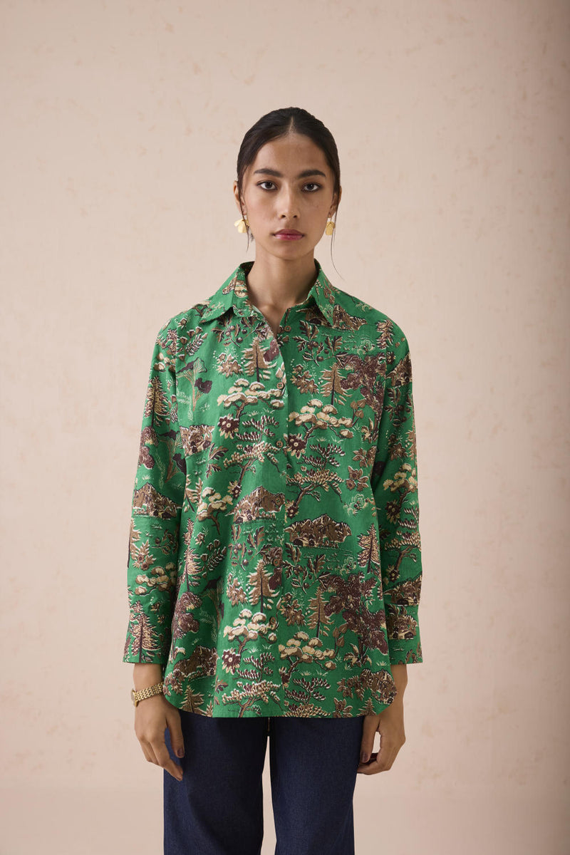 Emerald Fields Classic Organic Cotton Shirt poplin by SUI in green color for women Worldwide