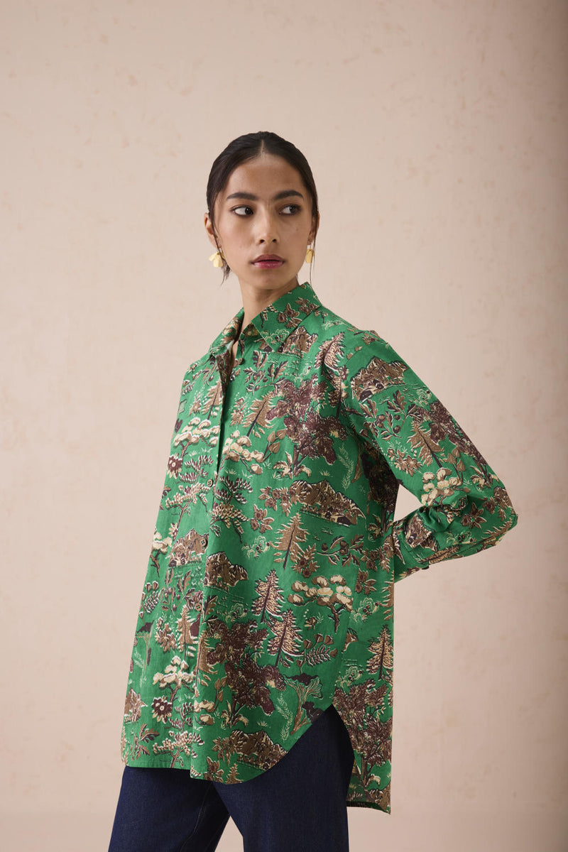 Emerald Fields Classic Organic Cotton Shirt poplin by SUI in green color for women Worldwide