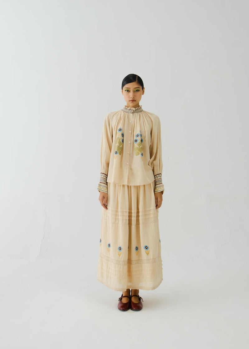 Emily skirt-Ivory Pixel Applique cotton by CORD for women Worldwide