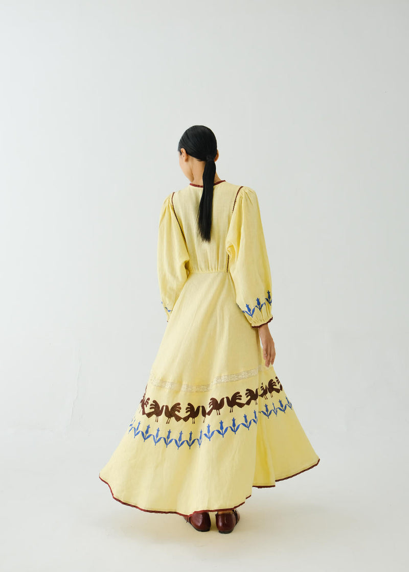 Emma Dress-Butter Yellow Bird Applique by CORD for women Worldwide