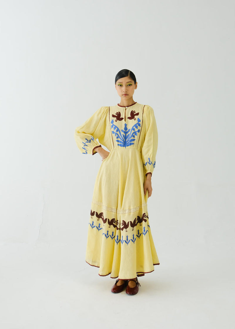 Emma Dress-Butter Yellow Bird Applique by CORD for women Worldwide