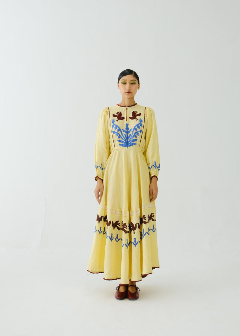 Emma Dress-Butter Yellow Bird Applique by CORD for women Worldwide