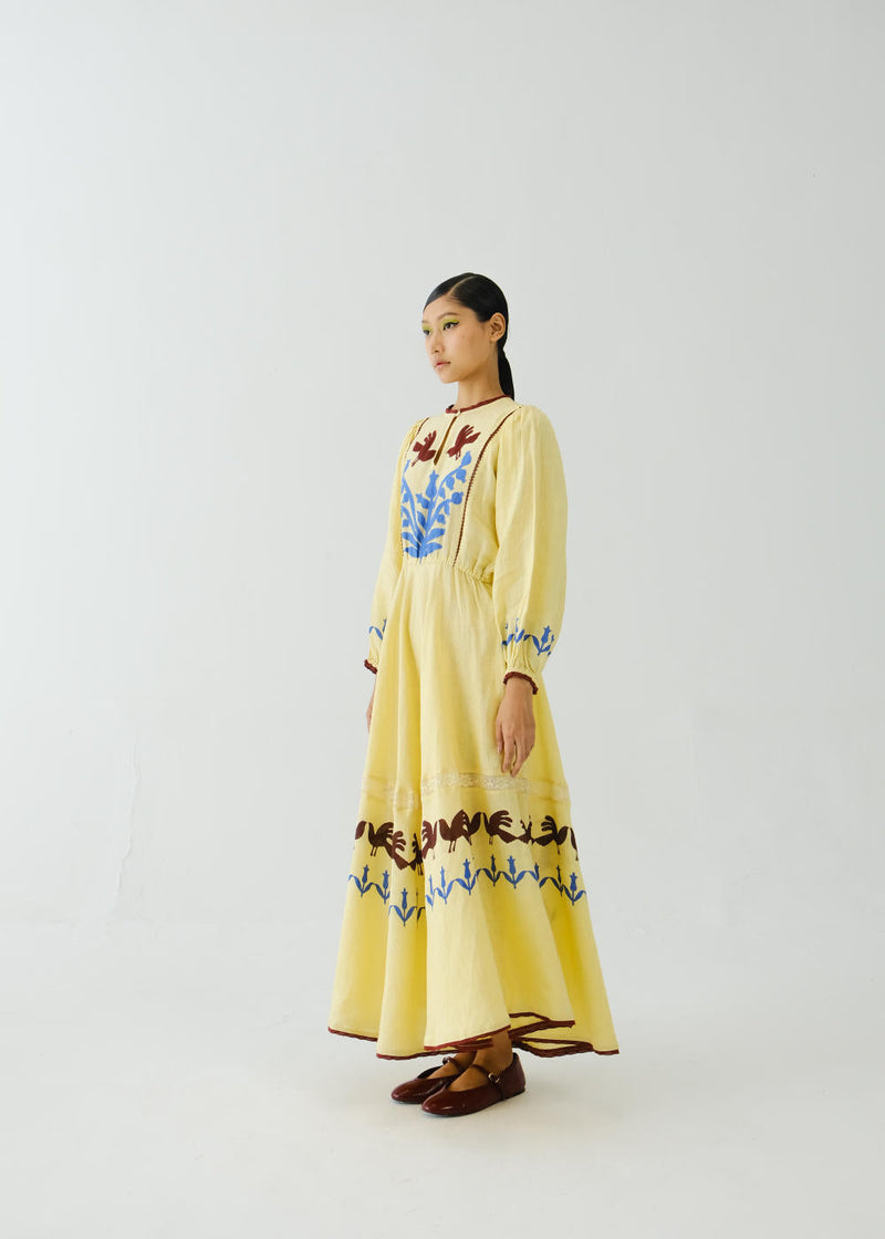 Emma Dress-Butter Yellow Bird Applique by CORD for women Worldwide