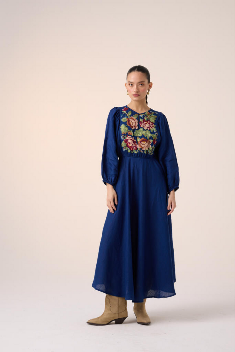 EMMA DRESS -BLUE EMBROIDERY mul by CORD in multi for women Worldwide