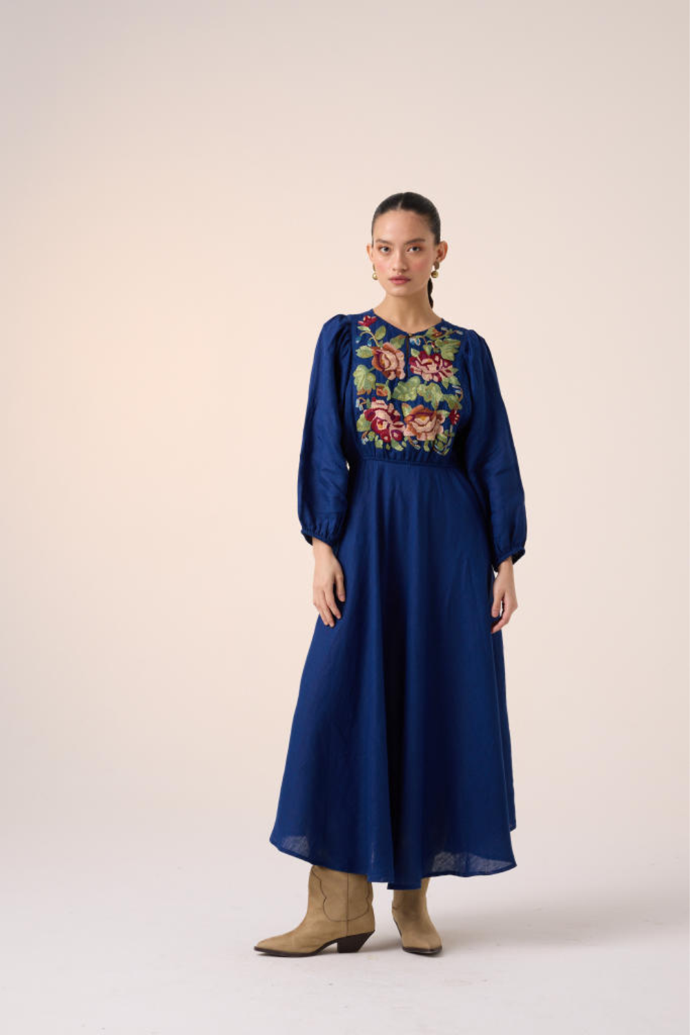 EMMA DRESS -BLUE EMBROIDERY