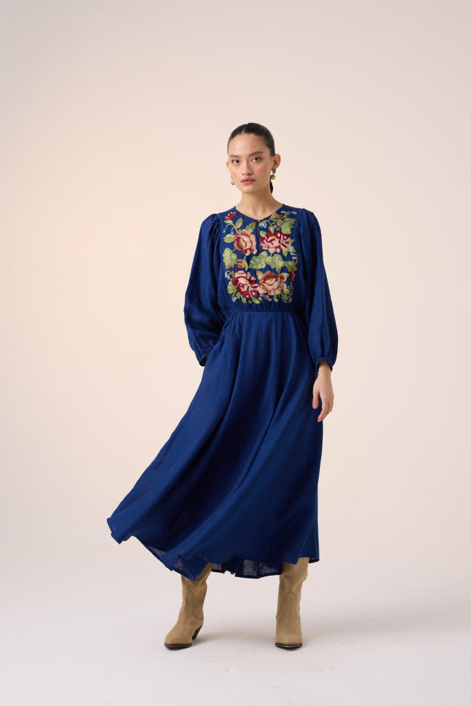 EMMA DRESS -BLUE EMBROIDERY