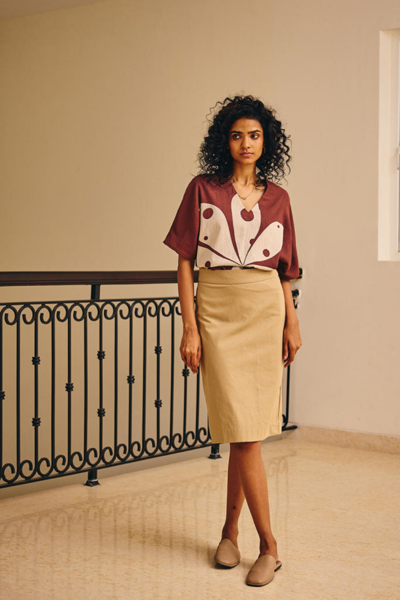 Envelope Skirt twill by Khara Kapas in beige for women Worldwide