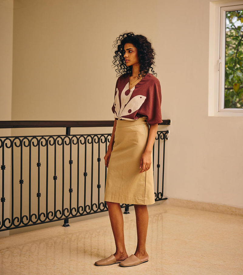 Envelope Skirt twill by Khara Kapas in beige for women Worldwide