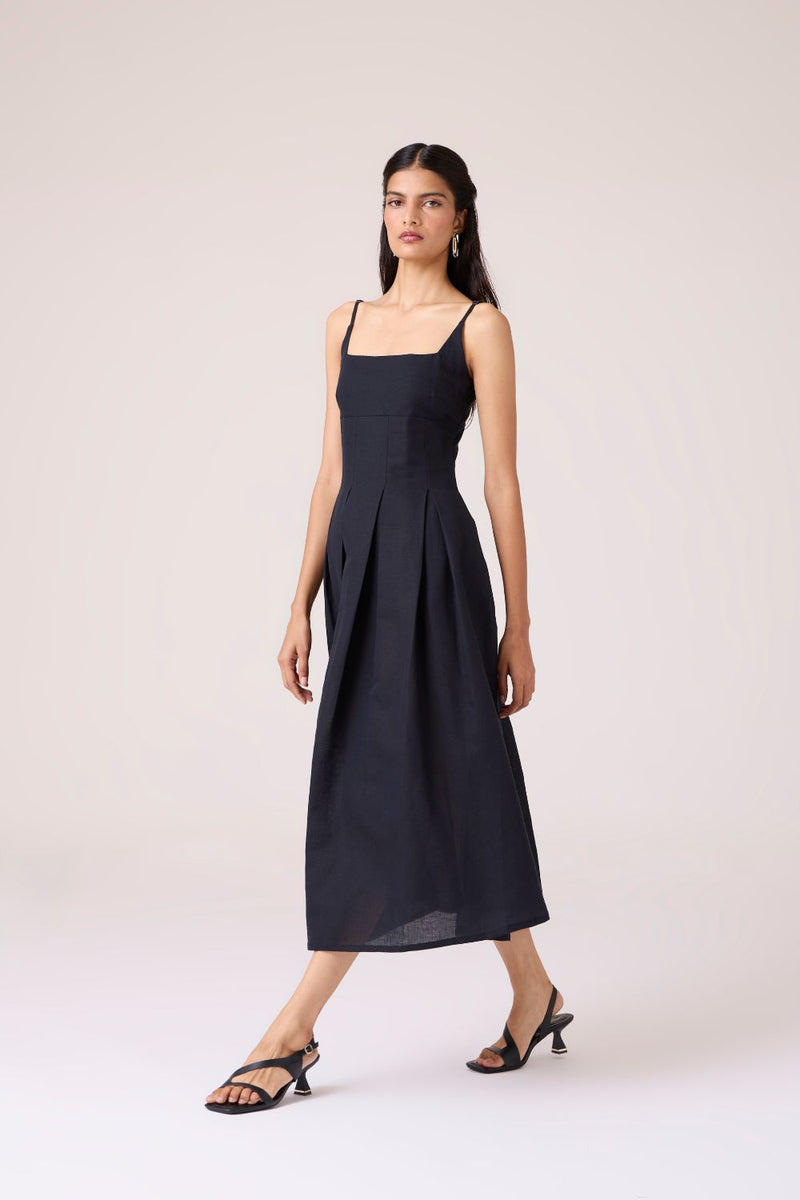 Eos Black Midi Dress cotton by The Summer House in black color for women Worldwide