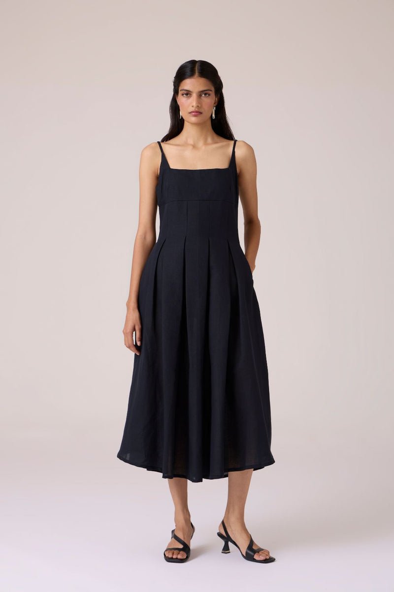 Eos Black Midi Dress cotton by The Summer House in black color for women Worldwide