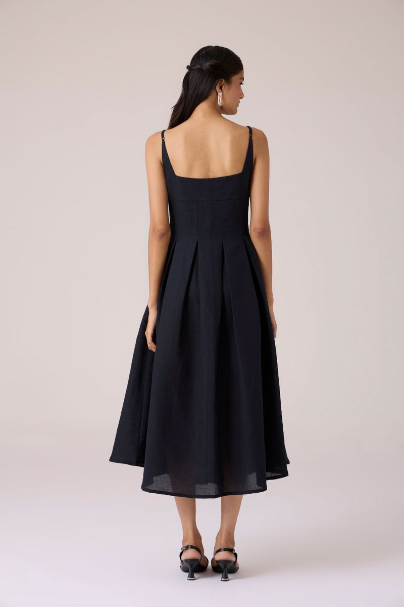 Eos Black Midi Dress cotton by The Summer House in black color for women Worldwide