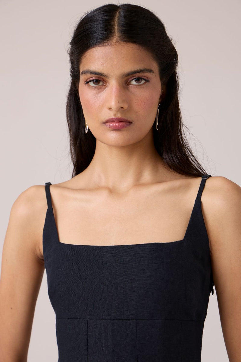 Eos Black Midi Dress cotton by The Summer House in black color for women Worldwide