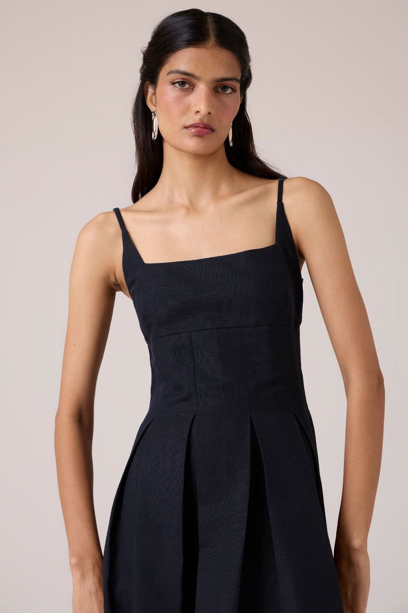 Eos Black Midi Dress cotton by The Summer House in black color for women Worldwide