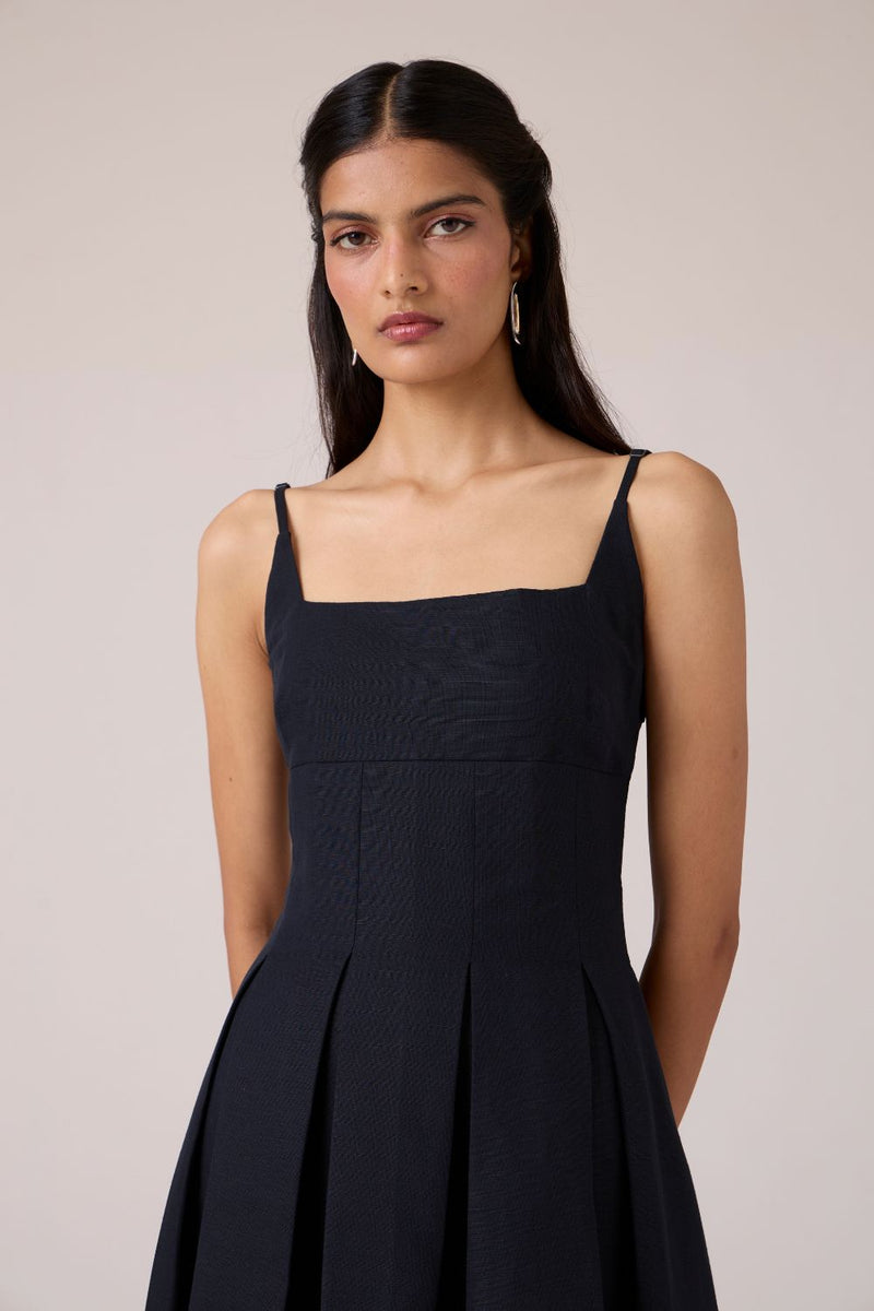 Eos Black Midi Dress cotton by The Summer House in black color for women Worldwide