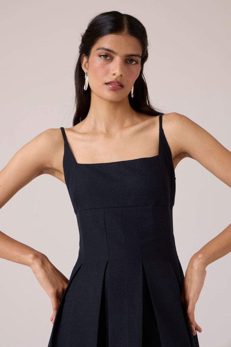 Eos Black Midi Dress cotton by The Summer House in black color for women Worldwide