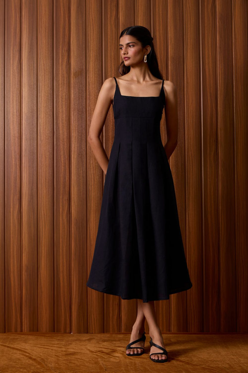 Eos Black Midi Dress cotton by The Summer House in black color for women Worldwide