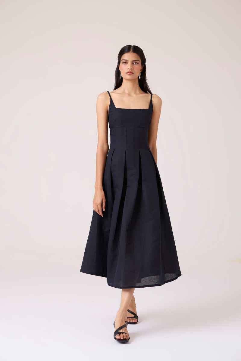 Eos Black Midi Dress cotton by The Summer House in black color for women Worldwide