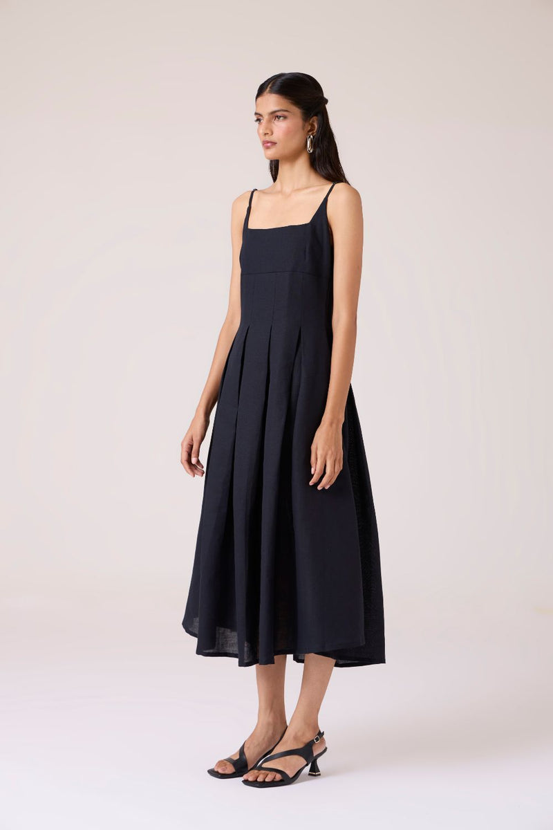 Eos Black Midi Dress cotton by The Summer House in black color for women Worldwide
