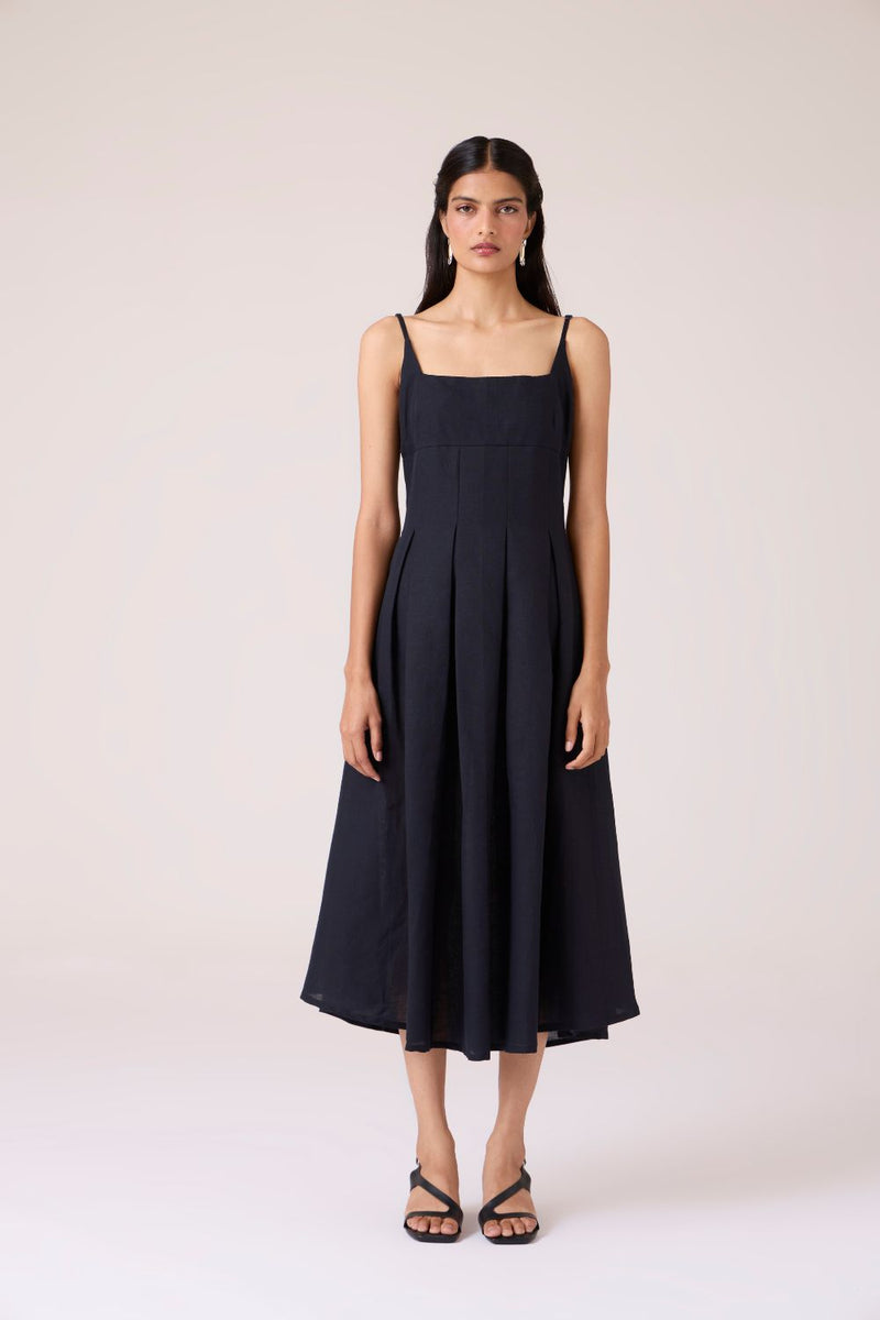 Eos Black Midi Dress cotton by The Summer House in black color for women Worldwide