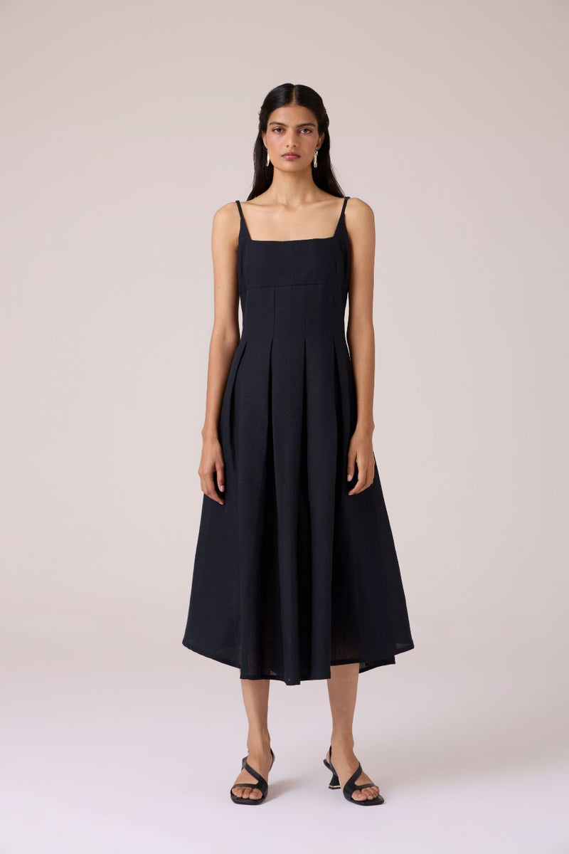 Eos Black Midi Dress cotton by The Summer House in black color for women Worldwide