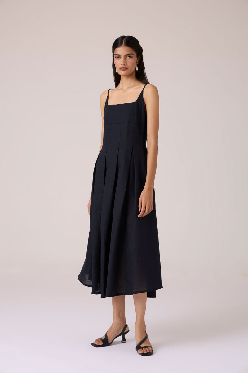 Eos Black Midi Dress cotton by The Summer House in black color for women Worldwide