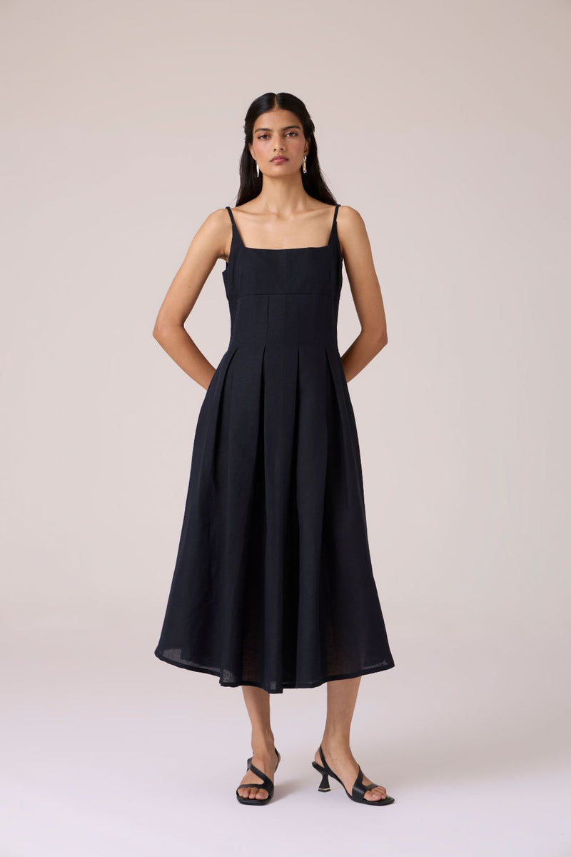 Eos Black Midi Dress cotton by The Summer House in black color for women Worldwide