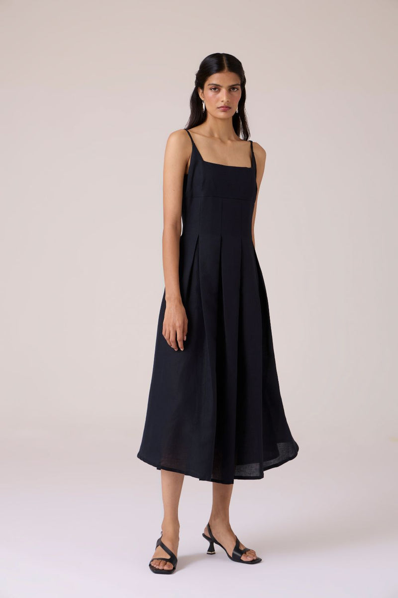 Eos Black Midi Dress cotton by The Summer House in black color for women Worldwide
