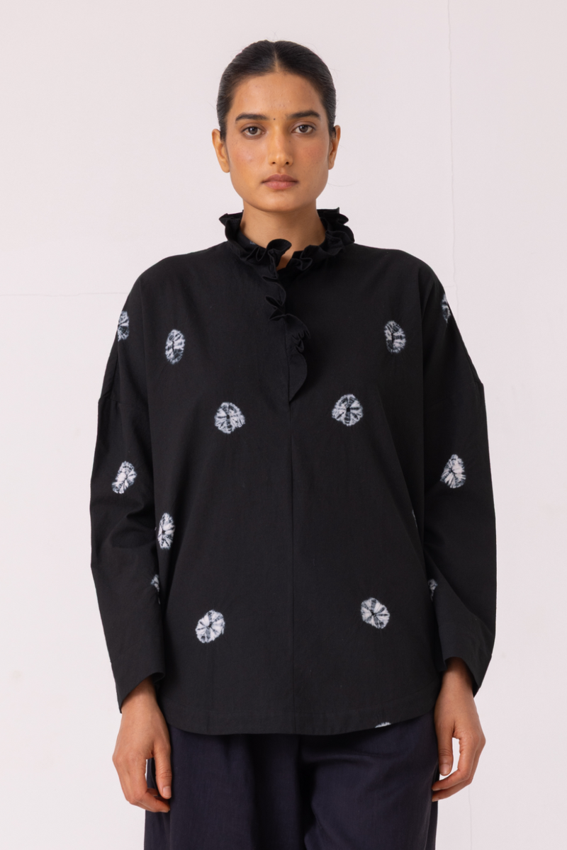 Eowyn Black Bandhani Handwoven Shirt cotton by The Summer House for women Worldwide