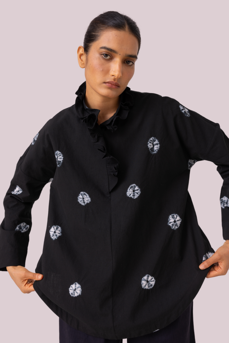 Eowyn Black Bandhani Handwoven Shirt cotton by The Summer House for women Worldwide