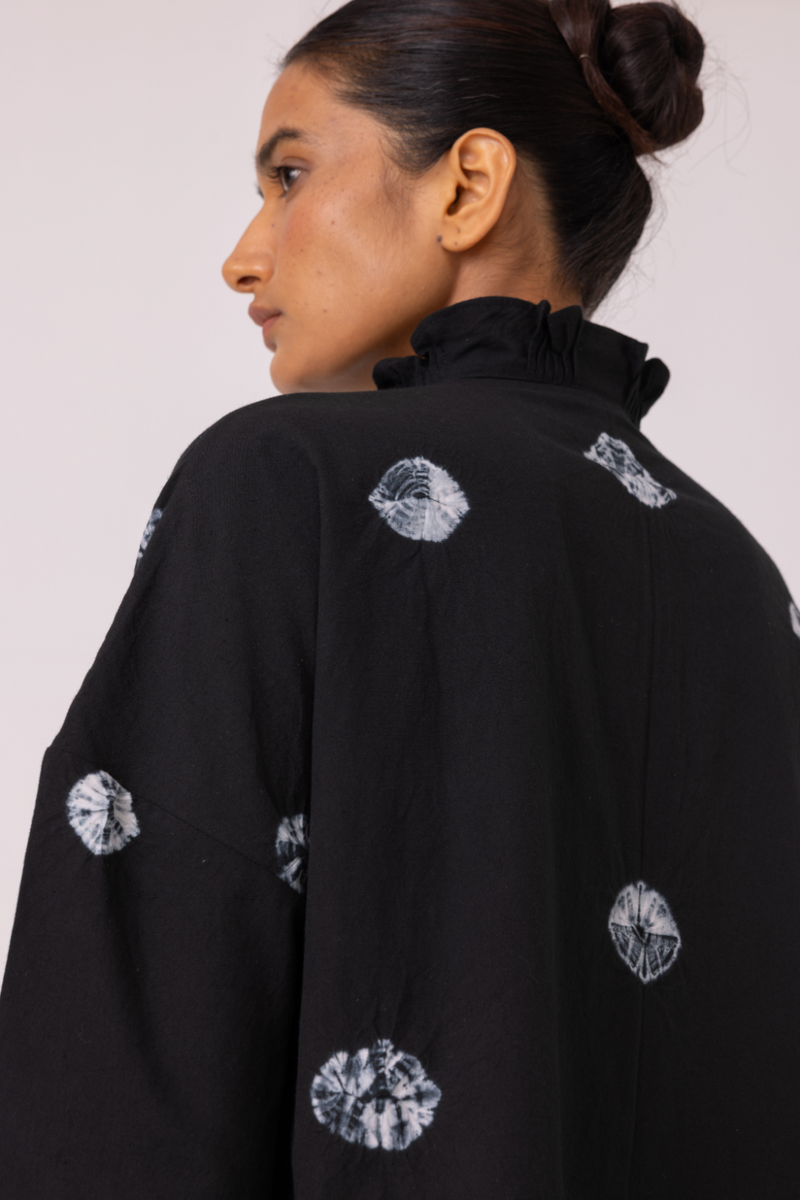 Eowyn Black Bandhani Handwoven Shirt cotton by The Summer House for women Worldwide