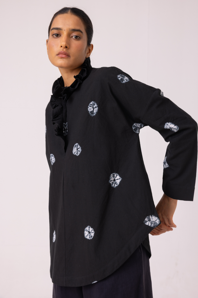 Eowyn Black Bandhani Handwoven Shirt cotton by The Summer House for women Worldwide